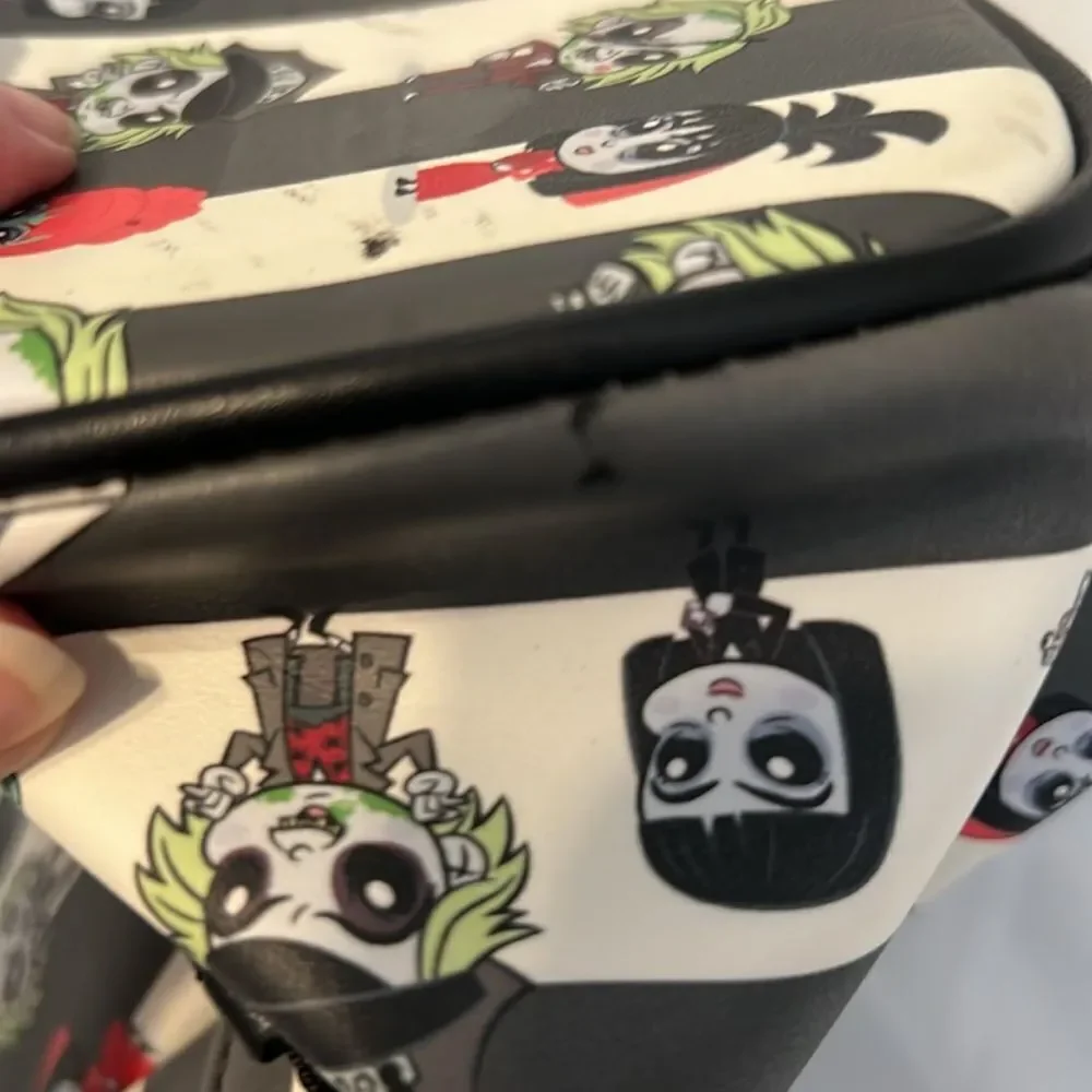 Loungefly Black and White Striped Beetlejuice Beetlejuice Backpack EUC